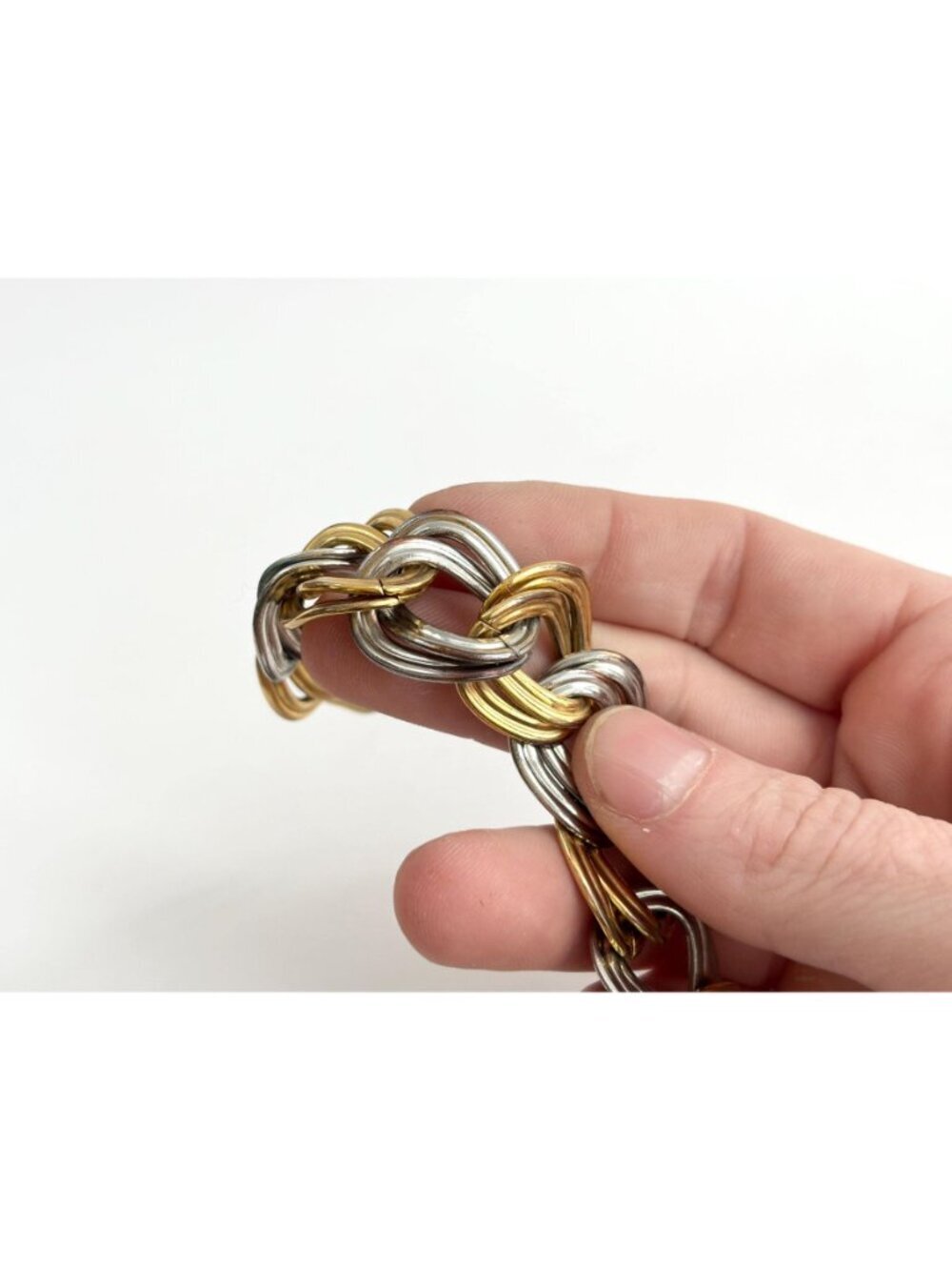 Dual Gold & Silver Double Strung Chunky Vintage 80's Style Bracelet - Picture 10 of 16